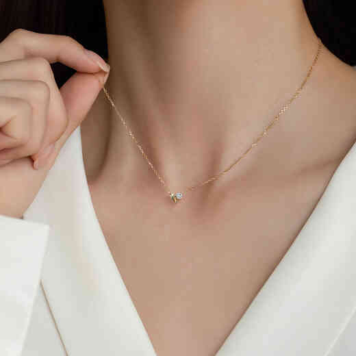 Kechu 18K gold love diamond necklace gold necklace jewelry light luxury laboratory real diamond gemstone for women 18K gold love color cultured diamond necklace-38+5cm