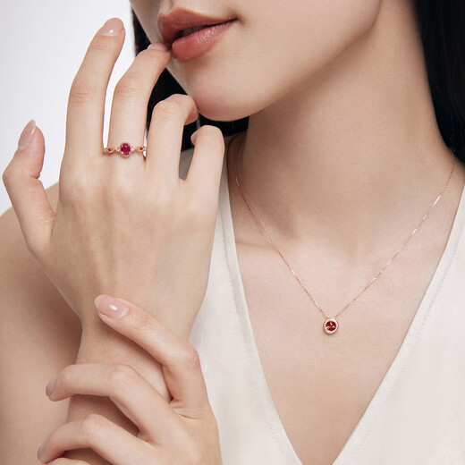 Chow Tai Fook ENZO shopping mall same style 18K gold ruby diamond necklace for women 45cm EZV8206