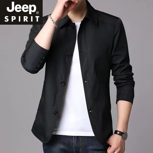 JEEP SPIRIT高端春秋季男士商务夹克西装中青年纯色翻领薄款韩版修身风衣外套 浅灰色  NJ1048 M 【建议98-110斤】