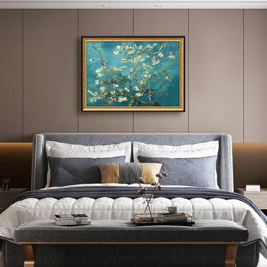 礼莎盛开的杏花 梵高纯手绘油画欧式客厅装饰画现代卧室餐厅饭厅挂画 692金框 200X100