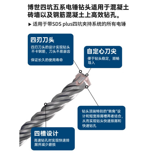 Bosch (BOSCH) electric hammer impact drill bit four pits 5 series round shank two pits cross wall extension for concrete drilling 6x100x160mm four-edged round shank