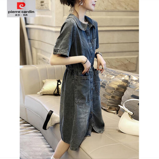 皮尔卡丹（pierre cardin）【1477人好评】欧洲站2025夏装新款宽松大码牛仔连衣裙女中长款收 图片色9800款 2XL 133-145斤