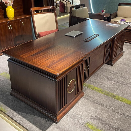 Aosenmingxin Chinese solid wood office desk and chair boss table ebony wood general manager office chairman high-end executive desk 2.4 meters boss table