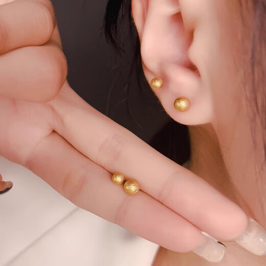 OFK Old Phoenix 999 Gold Ear Hole Hypoallergenic Earrings Small Gold Peas Mini Gold Beads Small Ears Shining Gold Glossy Old Phoenix Gold Store Style 5mm