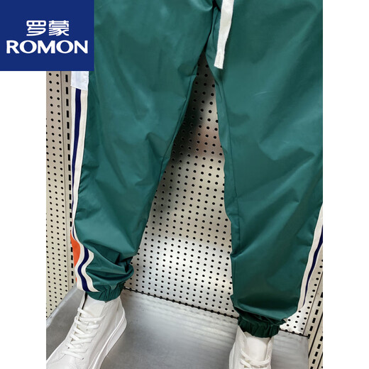 罗蒙（ROMON）休闲裤男夏季薄款速干拼接运动裤青少年束脚宽松九分哈伦裤子新品 黑色 W1018 28