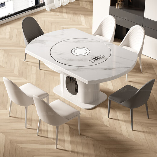 Ouoety Co., Ltd. Customized Rock Platte Esstisch 80 cm Drehdrehung Klapptisch und Stuhlkombination Haushaltsgebrauch mit Induktionskocher und Gemüsewärme Turntable Set 2415 Meter Esstisch 8 Stühle elektrisch