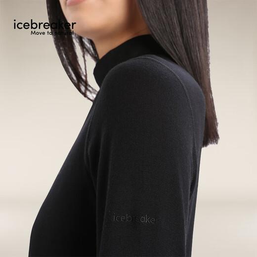 Icebreaker Merino pure wool women's 260 Tech machine washable outdoor hiking and mountaineering warm ski functional underwear high collar black (high collar) M