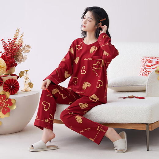Catman Snake Year Pajamas Primavera y otoño Cotton Pure Manga larga 100% Cotton Home Traje Invierno Rojo Año de la nación Set 9226 XL (peso sugerido 110-140Jin [Jin es igual a 0,5 kg])