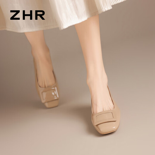 ZHR Single Schuhe Frauen Feste Farbspiegel Dicke Absatz Frauen Schuhe elegante intellektuelle flache Mund ein Fuß Pedaling Schuhe Frauen BL396 Milchtee 37