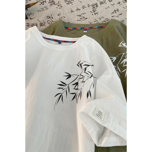 Honglianya T-shirt à manches courtes en lin à manches courtes de style chinois pour les hommes en été 2025 Nouvelle marque à tendance T-shirt en lin en vrac H-T3524 Green M suggère 95-115jin [Jin est égal à 0,5 kg]