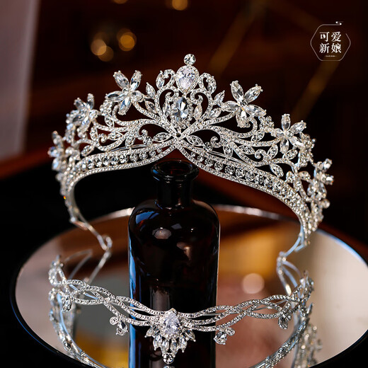 Shijun (SHIJUN) European and American retro crystal handmade large crown Korean-style crown light luxury heavy industry double-layer flash diamond princess crown bridal wedding double-layer five-petal flower crown A0136