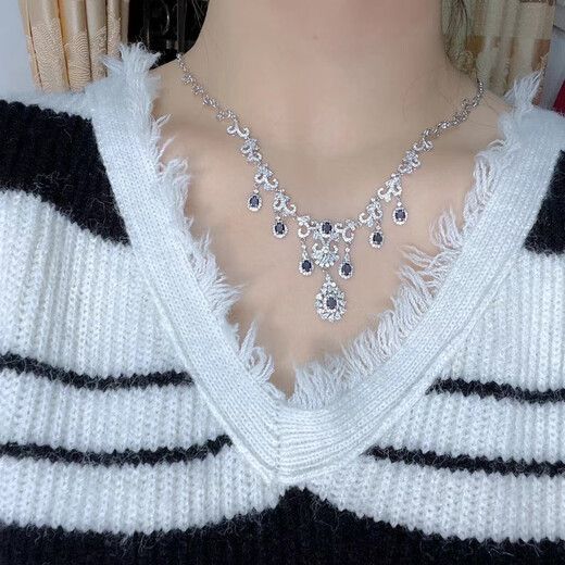 Fujiu Natural Crystal Old Burnt Sapphire Tanzanite Luxurious Palace Temperament Necklace Best Friend Couple Gift Luxurious Tanzanite Chain Set