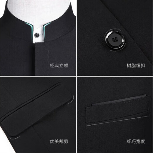 SUSTYLE luxury high-end brand men's high-end Chinese tunic suit men's Chinese stand-up collar suit slim and versatile Chinese dress clothing hidden button black top + pants gift box 170/114 M