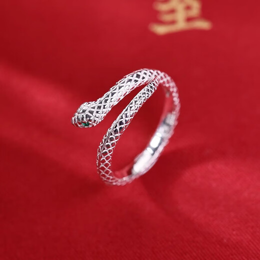 BJYLS 999 solid silver ring for women, non-fading, versatile niche, snake-shaped sterling silver open tail ring, men's ring, zodiac year gift, 999 silver snake-shaped ring