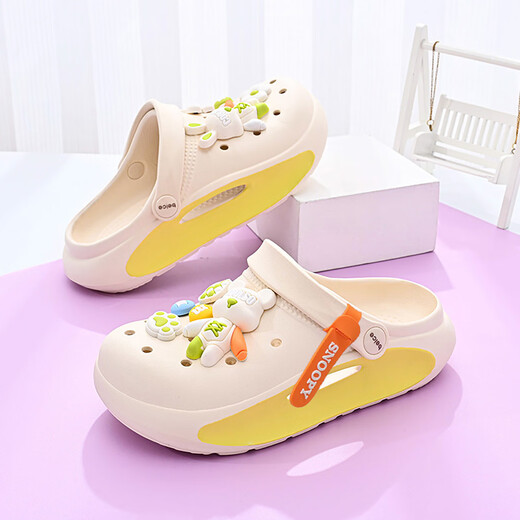 SNOOPY Snoopy Children's Shoes Children's Hole Shoes Boys and Girls Cartoon Sandals Wear Cute Beach Shoes 4977 Beige 35