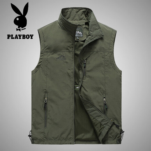 Playboy printemps et automne Nouveau gilet masculin en plein air terrestre décontracté d'âge moyen et jeunes photographie de pêche gilet gilet horse sport veste veste khaki xl