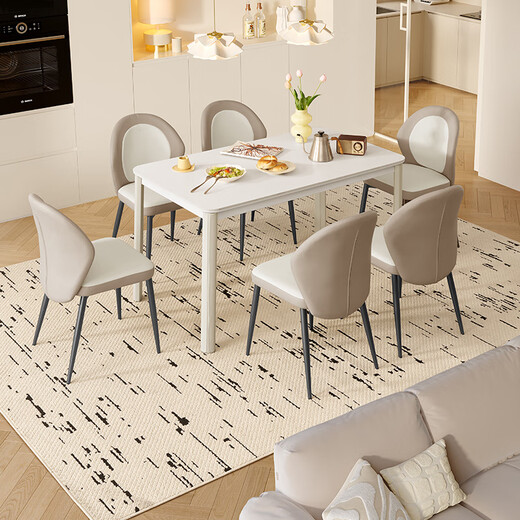 Gujia Home Cream Style Mattestisch Tisch Kleine Apartment Esstisch Haushaltstisch Esstisch Esstisch Felsen Tisch DS7170T 1,4 m Esstisch + Möwen Kaffeestuhl *4