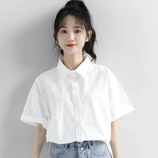 Zi Xinyue [9877 Menschen gelobt] 2022 Neues Sommer Pure White Work Clothes Kurzärärmelte Hemd für Frauen Sommer loser koreanischer Studentin weißes Kurzärärmel-Hemd empfohlen 100-110jin [Jin ist gleich 0,5 kg]