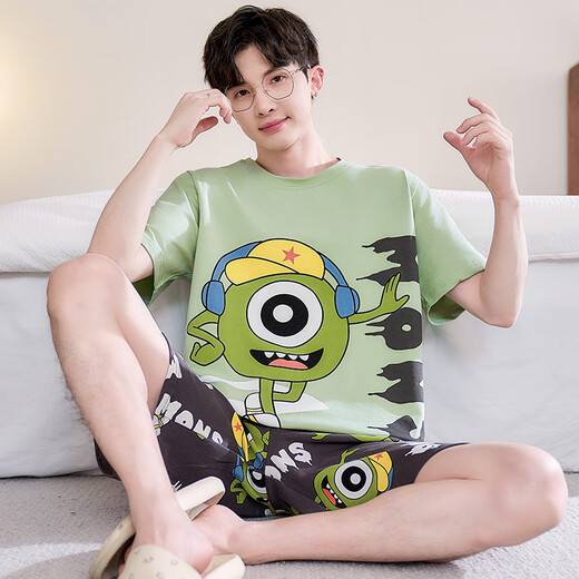 Yuyiwei Pajamas Boy Summer Coton Pure Coton Short Shorts Cartoon Cartoon Étudiant adolescent mignon Loose plus taille mince DMY6621 M Petite taille M hauteur 155 Poids 80-90 Jin [Jin est égal à 0,5 kg]