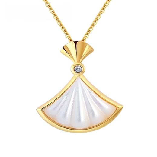 Puri Dada Jewelry 18K Gold Diamond White Shell Pendant Small Skirt Fashionable Sweet Neck Jewelry Gift for Girlfriend or Wife 18K Gold Diamond White Shell Pendant