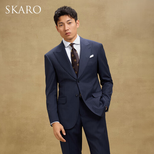 SKARO【手工米兰眼&抗皱】戗驳领条纹西服套装男商务西装2025年春 紫蓝条纹SKG1661A 50 码上衣【西裤尺码请备注】