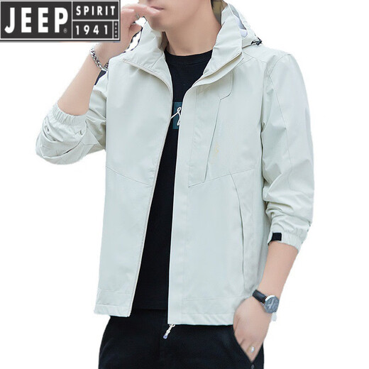 
JEEP SPIRIT spring and autumn thin outdoor charge top men's removable hat jacket for young and middle-aged versatile casual waterproof jacket trendy 6629 black 2XL