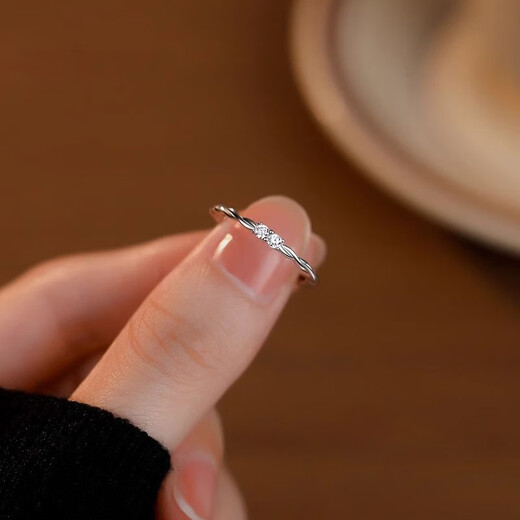 Xinshe S925 sterling silver twist open ring women's niche design high-end single ring adjustable index finger ring tail ring S925 silver twist diamond ring