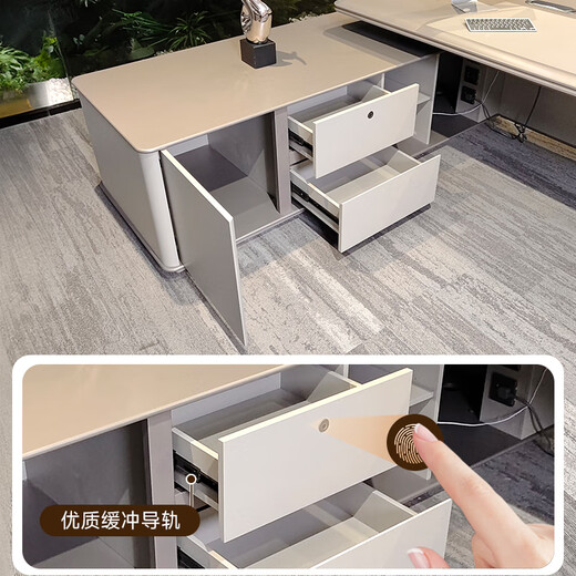 Zhongsheng Office Furniture Desk Boss Desk Modern Simple High-end Chairman and President Desk Executive Desk Office Furniture Matching Tables and Chairs 3.2 Meter Boss Desk Includes Light-Socket Box