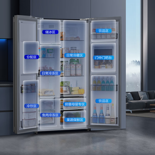 Westinghouse refrigerator double door 572 liters fully automatic ice making + bar refrigerator frequency conversion air-cooled double door refrigerator with ice making double door refrigerator BCD-572S710 glacier gray self-priming water pump bottled water