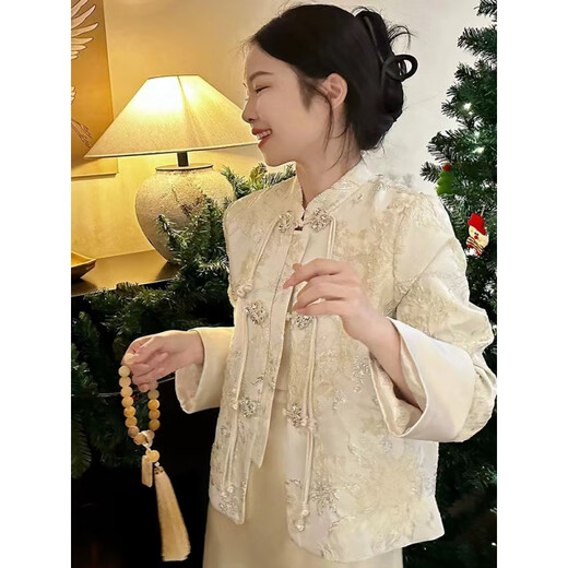 Oudihui's new Chinese dress women's suit Chinese style jacket 2025 autumn new Tang suit fashionable and high-end feel complete set coat + suspender skirt M [recommended 80-100 Jin [Jin equals 0.5 kg]]