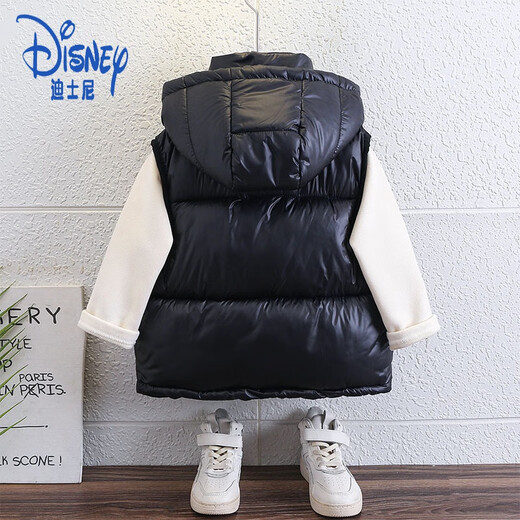 Disney Boys' Down Cotton Vest Children's Autumn and Winter Clothing Padded Vest Jacket Baby Winter Thickened Waistcoat Children's Top Black 130