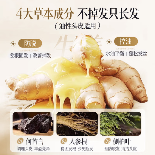 
Tongrentang Anti-Hair Depth Shampoo Ginger Hair Increase Anti-Hair Loss and Control Oils Fluffy Ginger Juice Solid Hair 508g*2 Bottles