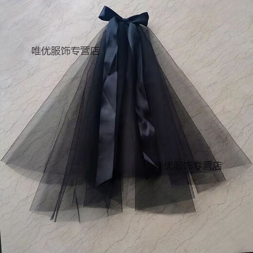 Zi Jiafu Proposal Veil Bridal Main Veil Black Veil Halloween Photo Short Retro Dark Korean Hairdress Photo Cos Black Hemming Style with Hair Comb About 77cm
