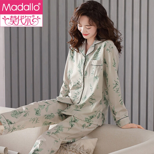 
Modal pajamas women's spring and autumn pure cotton long sleeve autumn full cotton thin women's autumn and winter large-size autumn home clothing set XEQ-9215 lilac brown L (165)