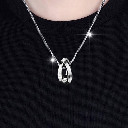 MZMZ platinum men's necklace pt950 platinum accessories high-end trendy pendant Valentine's Day birthday gift for boyfriend light luxury - double ring men's temperament necklace