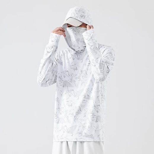 Amaodun fishing sun protection clothing quick-drying ice silk sun protection fishing clothing hooded zipper anti-mosquito clothing breathable fishing clothing for men white XL