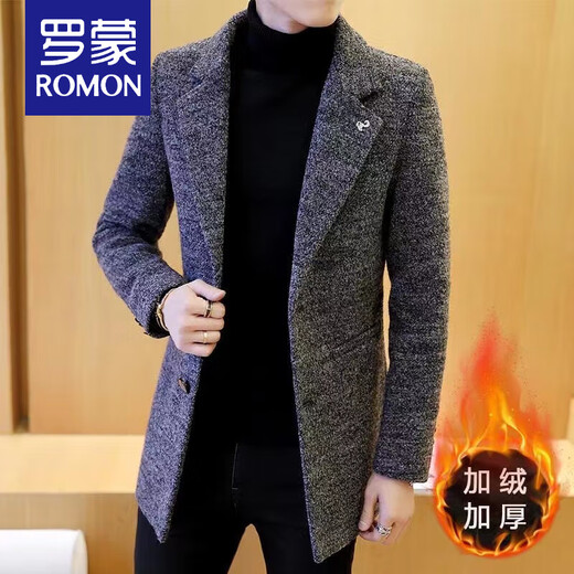 ROMON woolen coat men's windbreaker mid-length autumn and winter Korean style men's clothing Korean style trendy woolen slim coat 998 gray cotton XL 125Jin Jin equals 0.5kg -140Jin Jin equals 0.5kg