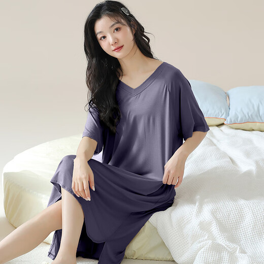 MEIJUN NIGHGOWN avec poitrine poitrine Pajama modal d'été pour femmes en été mince simple à manches courtes enceintes femmes à la maison vêtements A11762 [avec poitrine] xl