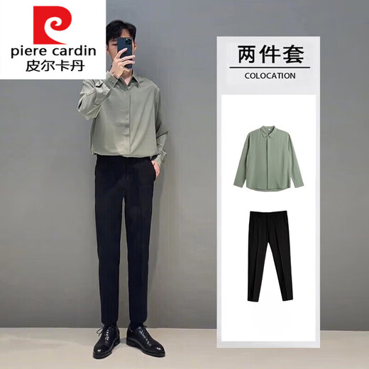 皮尔卡丹（pierre cardin）黑色衬衫男长袖感痞帅潮春秋轻熟风休闲上衣痞帅白垂感衬衣针针织 单件黑色衬衫 L