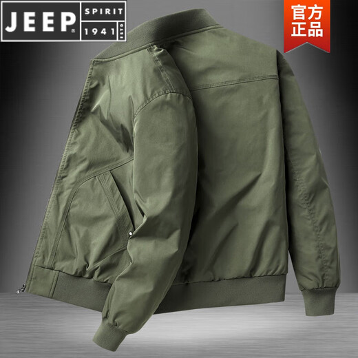 JEEP SPIRIT飞行夹克男休闲薄款工装外套男士春秋新款宽松秋冬防风男装棒球服 JWD9226卡其色-加棉 3XL