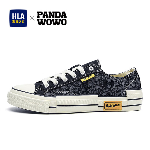 海澜之家Panda wowo帆布鞋男时尚舒适板鞋HAAFBM1DAQ012 黑色40