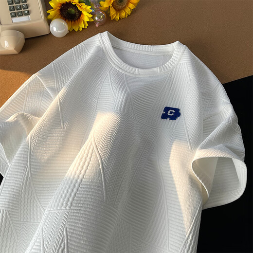 Dingfengbaoluo Hong Kong Style T-shirt à manches courtes pour hommes en été lâche lettre respirante broderie de style lazy top jc102 blanc xl