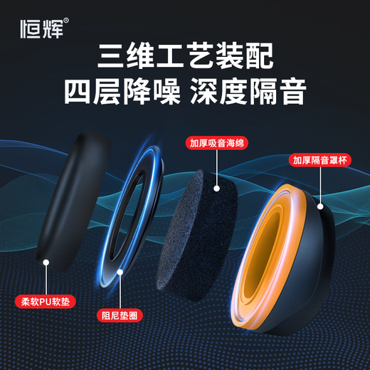 恒辉 隔音耳罩 防噪音工业降噪专用 男女学习宿舍打呼噜睡觉工厂车间射击 黄黑色
