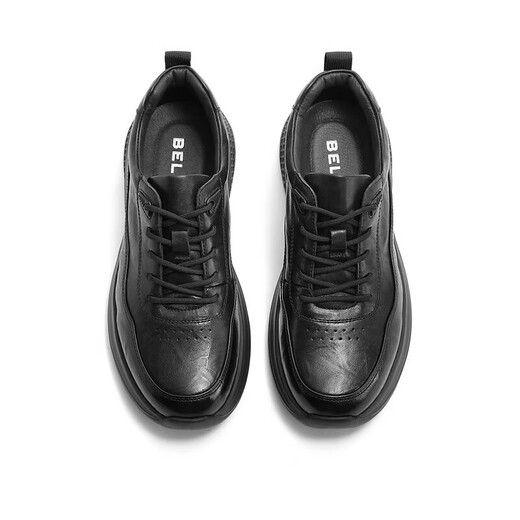 Belle men's height-increasing casual shoes autumn new plush leather business sports soft-soled walking shoes A1354AM4 pre-sale black-single 42 (260mm)