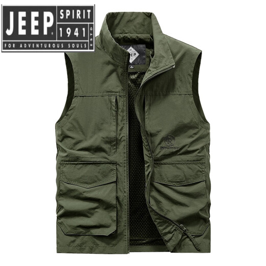 JEEP SPIRIT吉普精神春秋季男士马甲多口袋运动宽松大码坎肩工装外套男 7009卡其 3XL 【176-195斤】