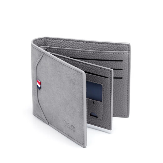 Cnoles wallet men's short multi-function leather wallet card bag multiple card coin wallet birthday gift for boyfriend husband Dream gray