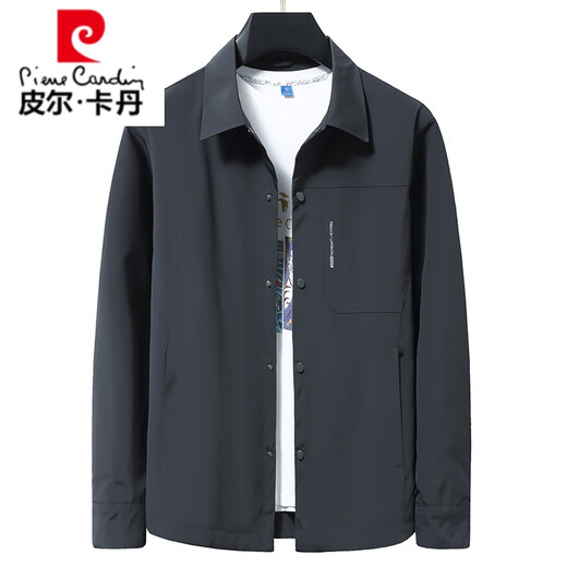 Pierre Cardin middle-aged men's business executive jacket spring and autumn large size fat dad casual lapel button windbreaker jacket top dark gray (2422 spring and autumn) 2XL (145-160) Jin Jin is equal to 0.5 kg