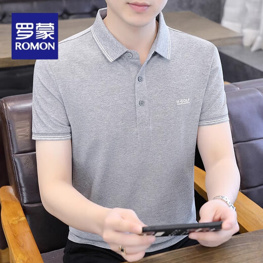 罗蒙高端男士短袖t恤polo衫夏季薄款纯棉翻领上衣服男款冰丝半袖体恤 828蓝色 XL 135斤左右
