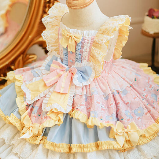 Gduck Kids Little Yellow Ente [1278 Menschen gelobt] Kinderkleidung Mädchen Lolita Prinzessin Kleid zum ersten Geburtstagskleid Baby Performance Pink 552 Pink Gelb One Size 110