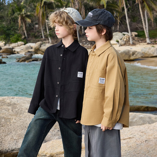 ASK JUNIOR children's shirt 2026 spring new style lapel long-sleeved boys' shirt jacket men's and older children's fashion tops black 110